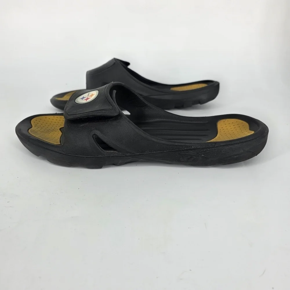 Pittsburgh Steelers Slides M 13 W 14 Shoes Black Gold Adjustable Logo